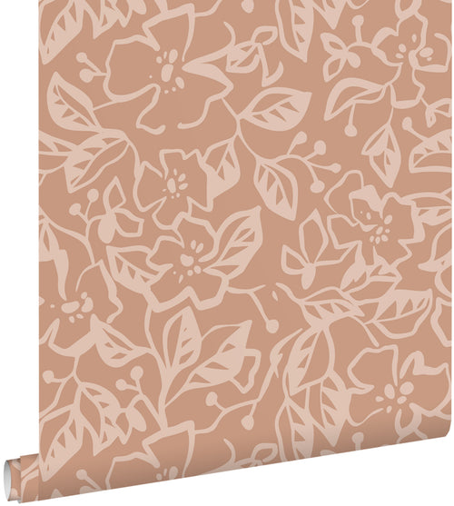 ESTAhome behang bladeren en bloemen terracotta roze - 50 x 900 cm - 131375 - vtwonen shop