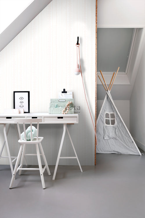ESTAhome behang kralen wit en glanzend zilver - 53 cm x 10.05 m - 138836
