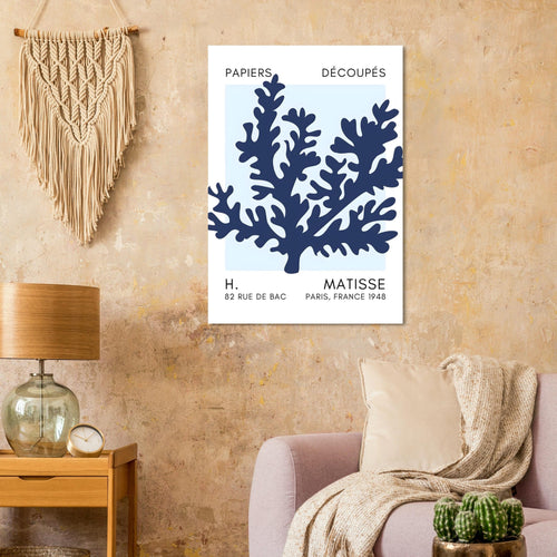 Artfulprints  Matisse – Aqua bloom navy blue I   poster A4 21x29.7 cm