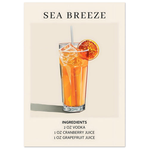 Artfulprints Poster met Lijst Sea Breeze cocktail - Ingrediënten   - 30x40 cm - Oranje