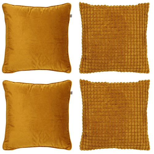 KUSSENSET - 4-delig - Texture Harmony - 45x45 cm - inclusief binnenkussens - geel