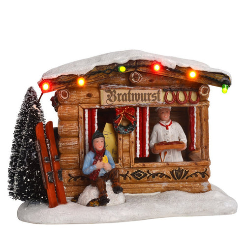 Luville Kerstdorp Miniatuur Braadworstkraam - Kerstversiering voor je Kerstdorp Tafereel - Guirlande met Verlichting - Kerstslingers Decoratie - L13,5
