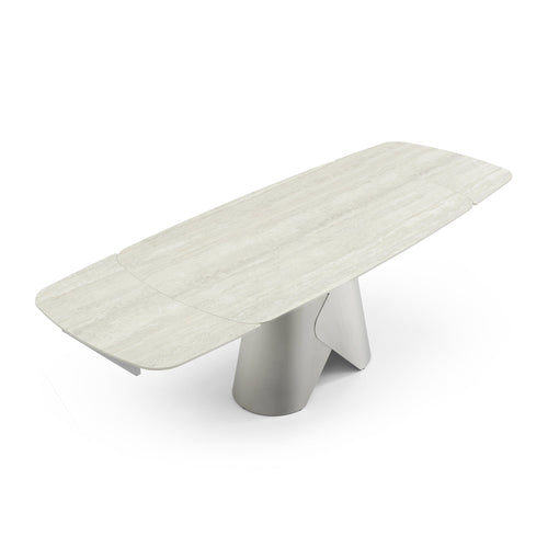 Premium Interiors - Uitschuifbare eettafel LACE - travertijnkeramiek travertijn 240cm