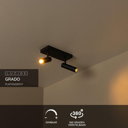 Lucide plafondspot GRADO - 2xGU10 (MR11) - Zwart - vtwonen shop