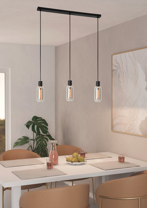 EGLO hanglamp Majone - e27 - smoke glas - 77 cm - zwart