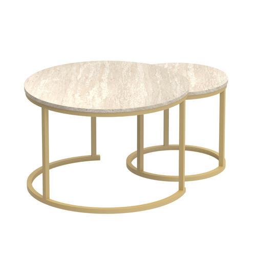 Calicosy - LENNY Set van 2 ronde salontafels - Eiken - 70x70x45,5 cm
