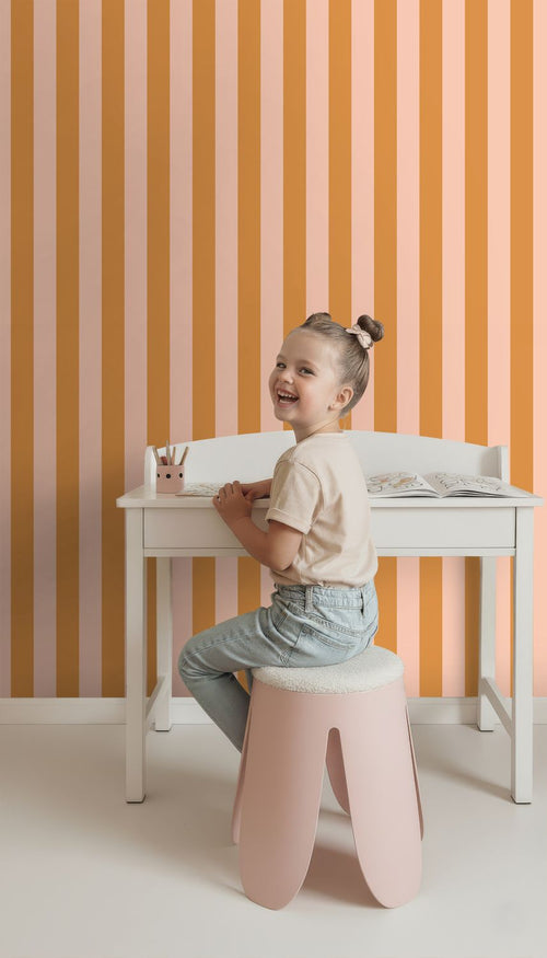ESTAhome behang strepen oranje en roze - 0.53 x 10.05 m - 131924