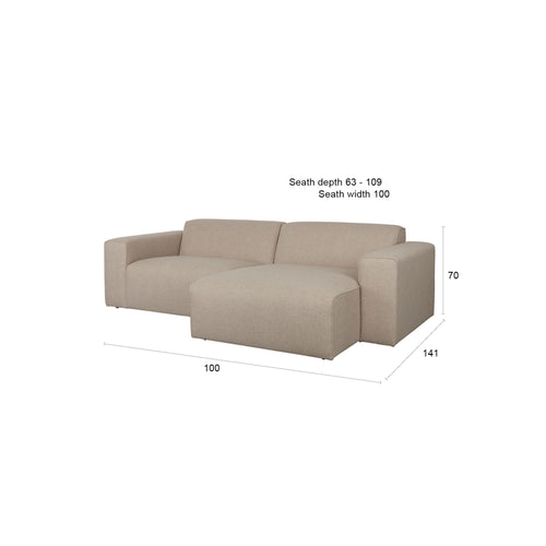 Zuiver Sofa Milka 3-zitsbank Chaise longue Rechts Cappuccino