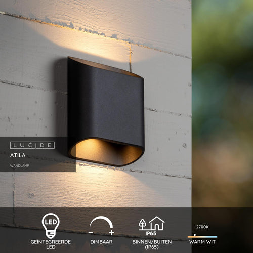Lucide wandlamp ATILA - Geïntegreerde LED - Zwart - vtwonen shop