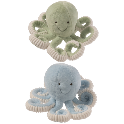 J-Line knuffelbeer Octopus - polyester - muntgroen/blauw - set van 2