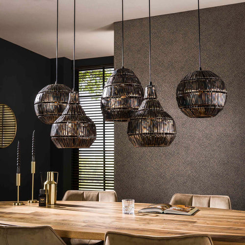 Giga Meubel Hanglamp Strip - Zwart/Bruin Metaal - 5-Lichts - 130x30x150cm