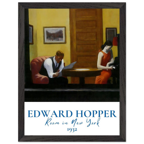 Artfulprints Poster met Lijst Edward Hopper - Room in New York   - 30x40 cm - Meerkleurig