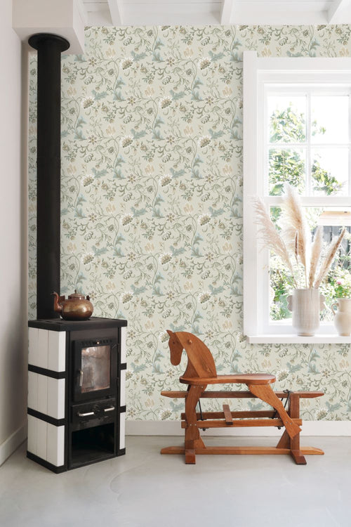 ESTAhome behang vintage bloemen celadon groen - 53 cm x 10.05 m - 139413