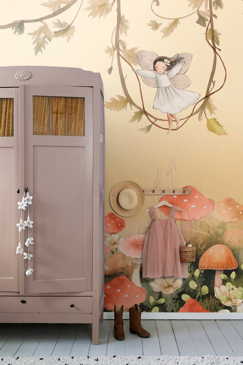 ESTAhome fotobehang elfjes geel, groen en roze - 250 x 279 cm - 159497 - vtwonen shop