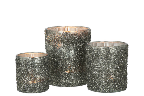 J-Line windlicht Glitter - glas - grijs - large - vtwonen shop