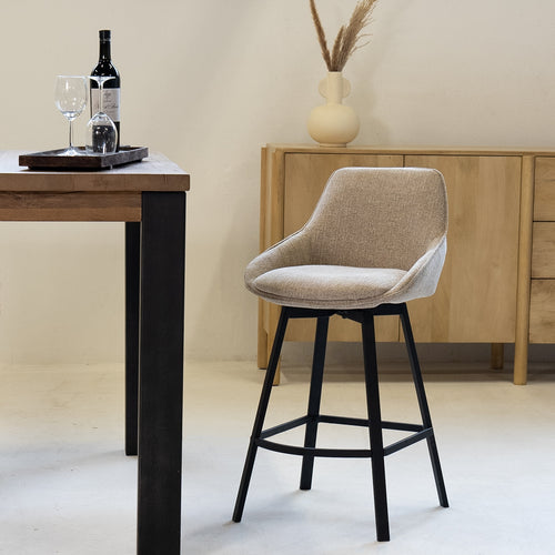 Giga Meubel Barstoel Roos - Stof/Metaal - Taupe - Set van 2 - vtwonen shop