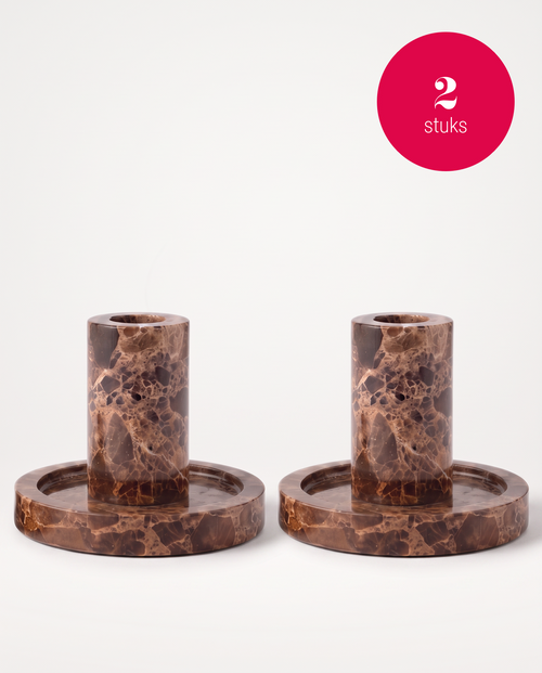 vtwonen - Kandelaars - Bruin - Set van 2 - 10,2 x 7,9 cm