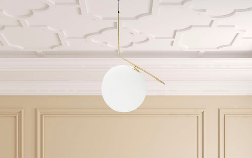 Kroonluchter van goud met witte glazen bol 50x30x100 cm