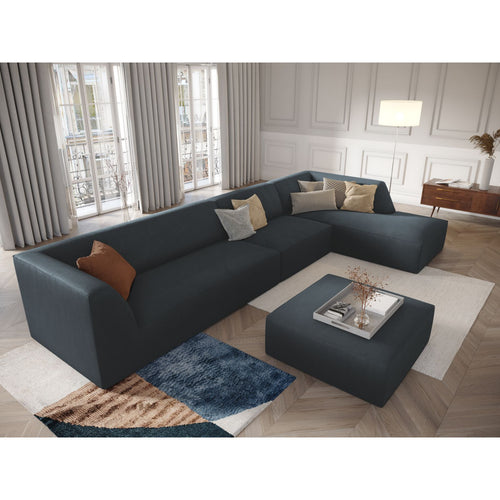 Cosmopolitan Design - Modulaire hoekbank rechts Siena 5-zits, ribfluwelen blauw - 180x366x69cm
