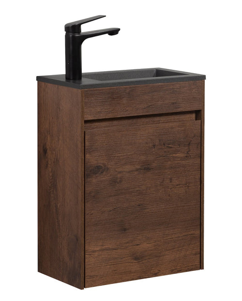 Badplaats Toiletmeubel Sinta 40 x 22 cm – Walnoot Bruin – Fonteinmeubel met Zwarte Wastafel