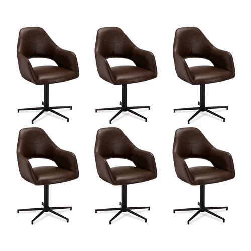 Furnhouse eetkamerstoelen armleuning Luna - Donkerbruin - Kunstleer - Set van 6
