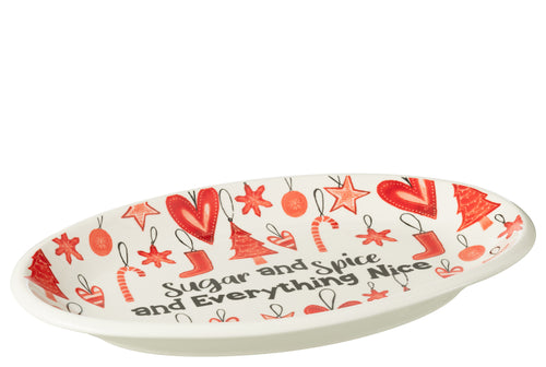 J-Line schaal Ovaal - keramiek - rood