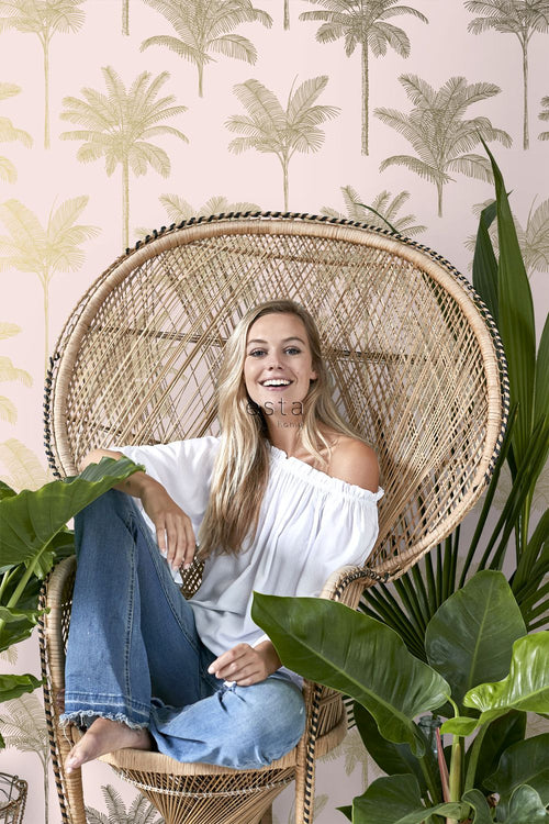 ESTAhome behang palmbomen zacht roze en goud - 53 cm x 10.05 m - 139164