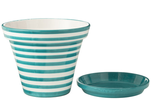 J-Line bloempot Granada Stripes Handmade + Painted - keramiek - aqua - extra large - Ø 50 cm