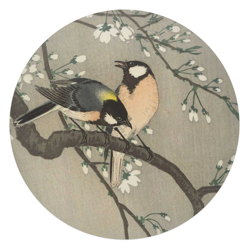 Reinders glasschilderij Ohara Koson - Koolmezen op bloesemtak - Ø 70cm