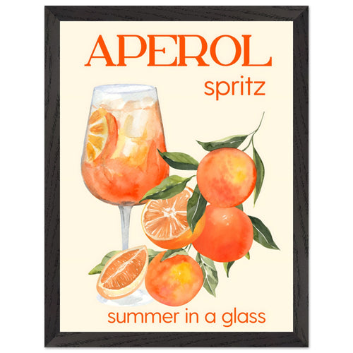 Artfulprints Poster met Lijst Aperol Spritz - Summer in a glass   - 30x40 cm - Oranje