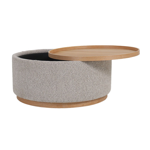 DÉJA Living Salontafel Marcia – Rond – Met Opbergruimte – Essen Fineer – 83x83x40 cm – Taupe/Naturel