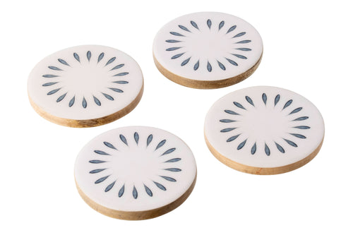 J-Line onderzetter Rond - hout - blauw/wit - set van 4