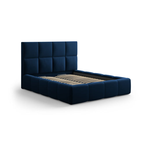 Cosmopolitan Design - Opbergbed met hoofdeinde Livigno 200x200cm flueel koningsblauw - 230x225x125cm