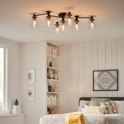 Elstead Hinkley Axel Multi Arm Semi Flush Plafondlamp Zwart met Heritage Brass
