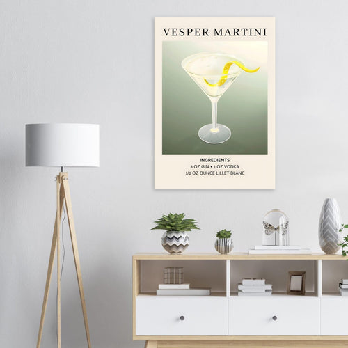 Artfulprints Poster met Lijst Vesper Martini cocktail - Ingrediënten   - 30x40 cm - Grijs