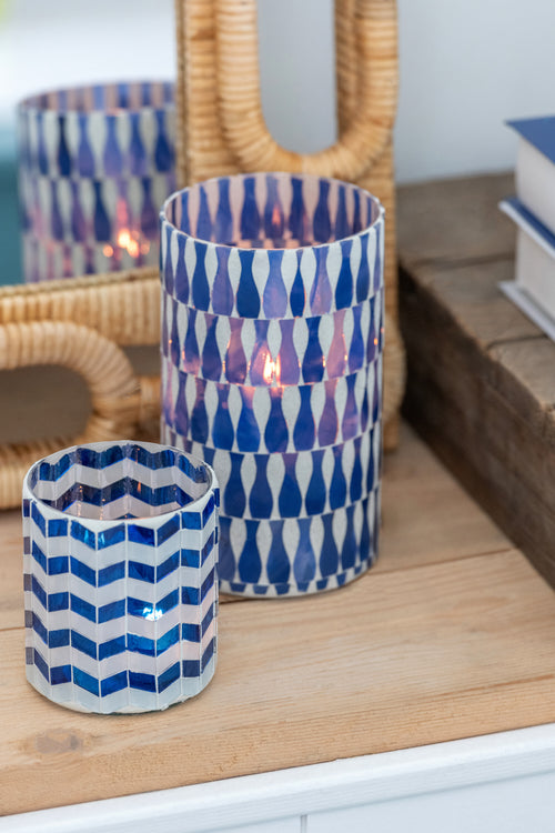 J-Line kaarshouder - glas - blauw/wit - large
