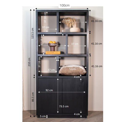 Giga Meubel Vakkenkast Luxurious - Zwart Mangohout - 100x45x210cm