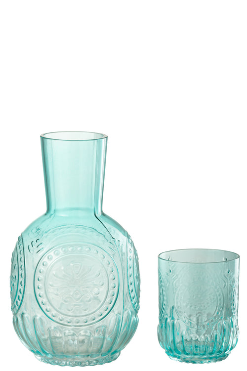 J-Line karaf + glas Maya - glas - turquoise