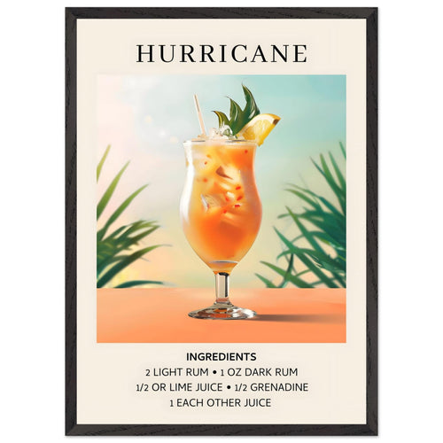 Artfulprints Poster met Lijst Hurricane cocktail - Ingrediënten   - 50x70 cm - Meerkleurig