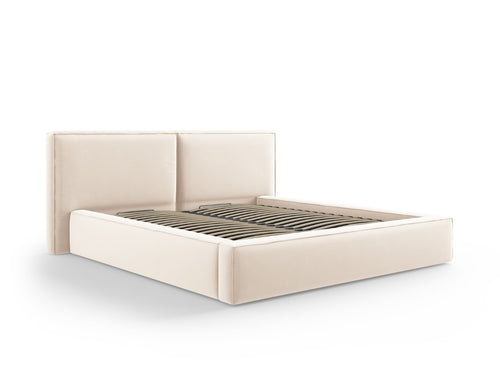 Micadoni Opbergbed met hoofdeinde Jodie 180x200cm, flueel, lichtbeige - 228x234x108cm