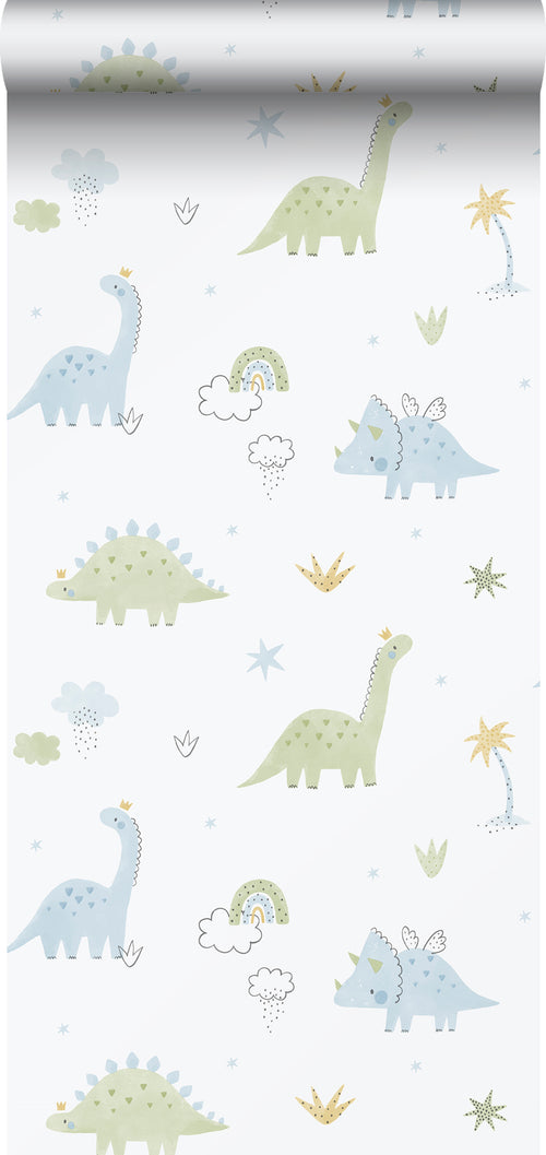 Sanders & Sanders behang dinosaurussen lichtblauw, groen en wit - 53 cm x 10.05 m - 640621