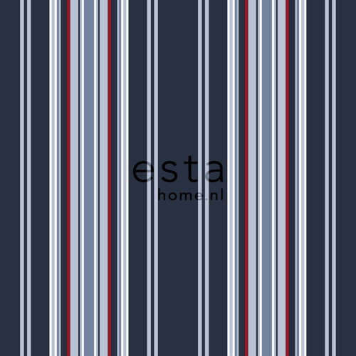 ESTAhome behang strepen marine blauw en rood - 53 cm x 10.05 m - 136419