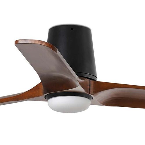 Faro Heywood Tub Kleine plafondventilator met 3 bladen, matzwart, walnoot met licht, 2700 - 4000 - 6000K, Tuya Smart System