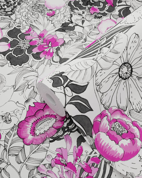 ESTAhome behang bloemen roze en zwart - 53 cm x 10.05 m - 138504