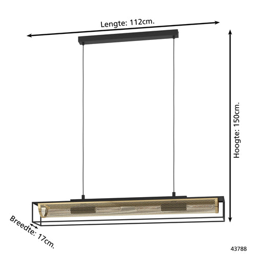 EGLO hanglamp Nohales - e27 - 112 cm - zwart/goud - staal - vtwonen shop