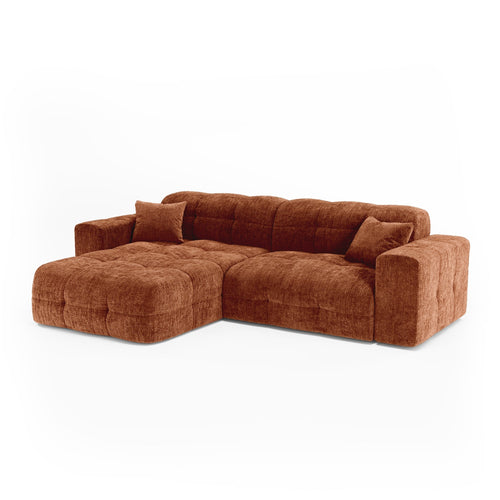Premium Interiors - Hoekbank links COCOON - gewaafd fluweel terracotta 230cm