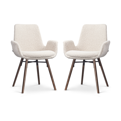 Nolon Nena-Eef Eetkamerstoelen Set van 2 - Bouclé Beige - Walnoot Hout - vtwonen shop