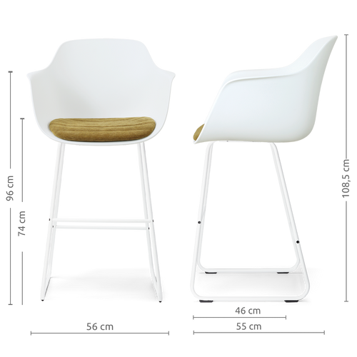 Nolon Nino-Liz barkruk wit met mosgroen zitkussen - wit onderstel - 75 cm