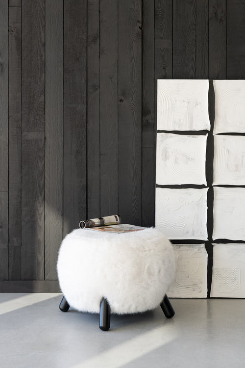 J-Line kruk Fur With Wooden - hout - wit