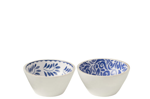J-Line kom Bloemen - hout - blauw/wit -  medium - 2 stuks